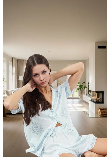 Kadın Viskon Pijama Takımı Güneş Desenli Rahat Ev Giyim Seti Premium Kalite Kaliteli Işçilik fiyatları