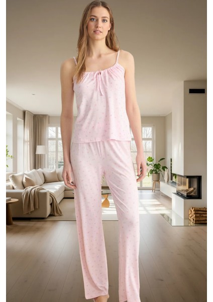 Kadın Çok Çiçekli Ince Askılı Viskoz Pijama Takımı Rahat Ev Giyim Kullanım Mükemmel Uyum
