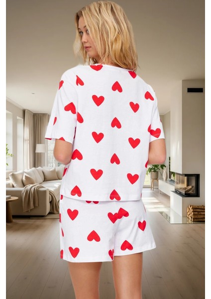 Kadın Kalpli Desenli Pamuklu Pijama Takımı Rahat Ev Giyim Seti Şık Görünüm Yüksek Kalite modelleri