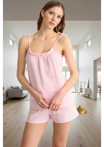 Kadın Müslin Pijama Takımı Ince Askılı Havuz Yaka Regular Kalıp Yazlık Kaliteli Işçilik Yüksek Kalite