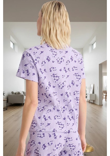 Kadın Çiçekli Fitilli Pijama Takımı Yazlık Rahat Homewear Özel Tasarım Zarif modelleri