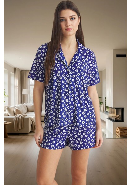 Kadın Leopar Desenli Kısa Kollu Örme Pijama Takımı Profesyonel Görünüm Uzun Ömürlü Rahat Kullanım fiyatları