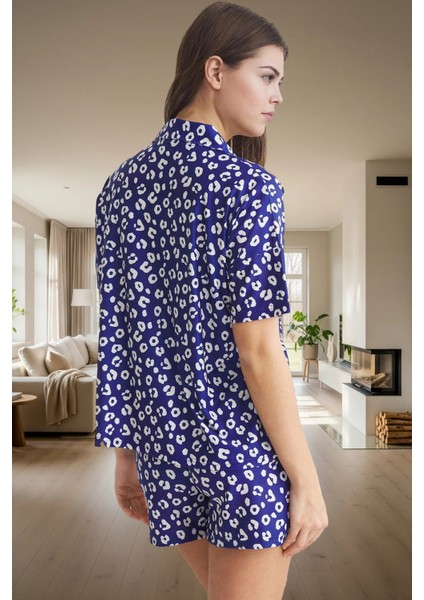 Kadın Leopar Desenli Kısa Kollu Örme Pijama Takımı Profesyonel Görünüm Uzun Ömürlü Rahat Kullanım modelleri