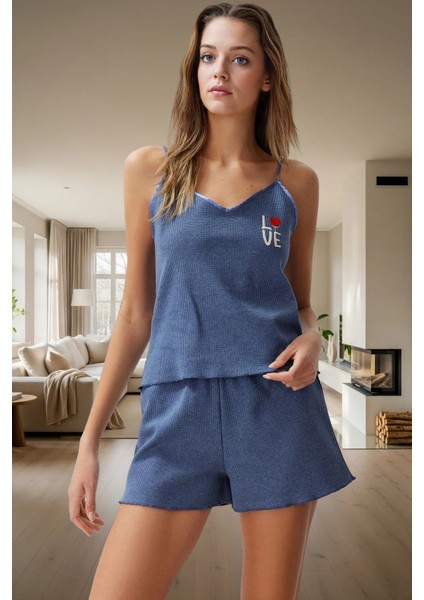 Kadın Nakışlı Ince Askılı Pamuklu Pijama Takımı Yazlık Rahat Lounge Günlük Kullanım Için fiyatları