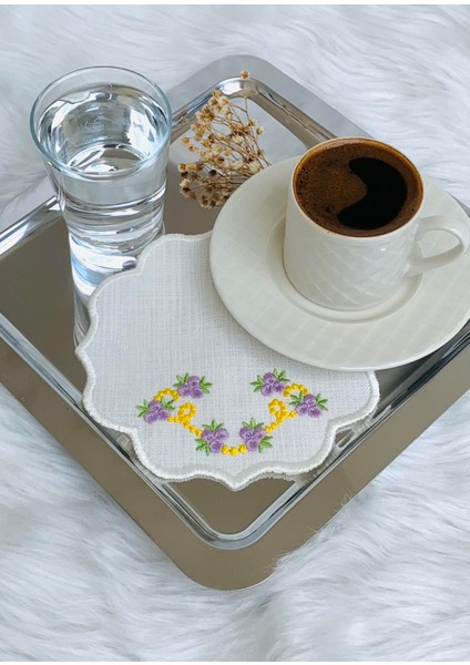 Çiçek Nakışlı Kahve Altlığı, Sunum Peçetesi, Kahve Bardağı Altlığı, 6’lı Kokteyl Peçetesi fiyatları