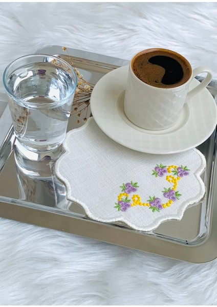 Çiçek Nakışlı Kahve Altlığı, Sunum Peçetesi, Kahve Bardağı Altlığı, 6’lı Kokteyl Peçetesi modelleri