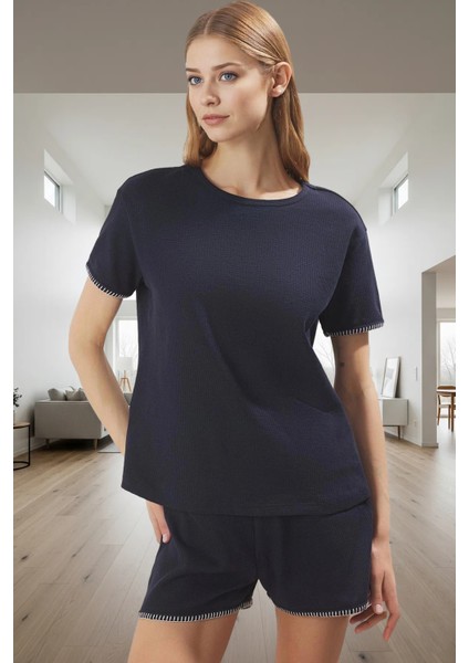 Kadın Waffle Kumaş Kısa Kollu Pijama Takımı Yazlık Rahat Homewear Günlük Kullanım Için fiyatları