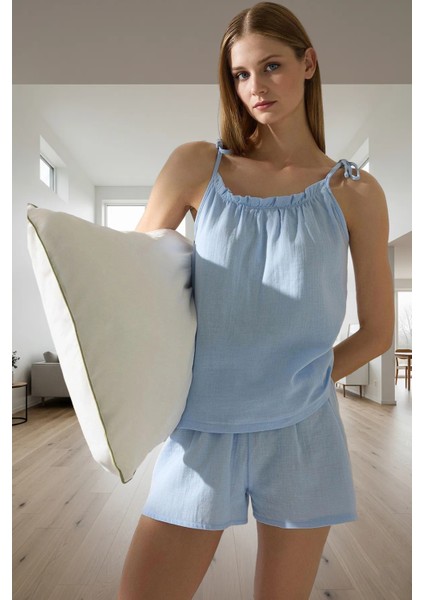 Kadın Müslin Pijama Takımı Ince Askılı Havuz Yaka Regular Kalıp Yazlık Kaliteli Işçilik Yüksek Kalite