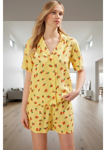 Kadın Çiçekli Viskon Pijama Takımı Kısa Kollu Gömlek ve Şort Yazlık Rahat Uyku Seti Uzun Ömürlü fiyatları