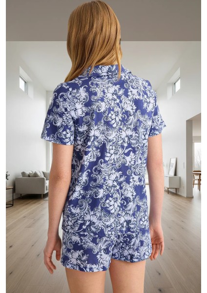 Kadın Kısa Kollu Pamuklu Pijama Takımı Etnik Desenli Rahat Ev Giyim Profesyonel Görünüm ve Şık modelleri