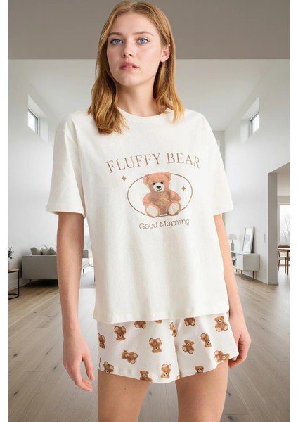 Kadın Ayıcıklı Baskılı Pamuklu Kısa Kollu Pijama Takımı Trend Tasarım Özenle Seçilmiş fiyatları