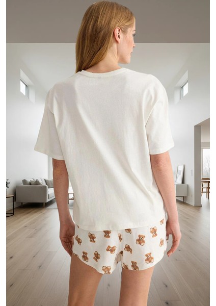 Kadın Ayıcıklı Baskılı Pamuklu Kısa Kollu Pijama Takımı Trend Tasarım Özenle Seçilmiş modelleri