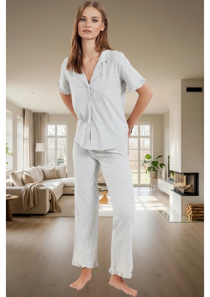 Kadın Leopar Desenli Pamuklu Pijama Takımı Regular Kalıp Rahat Ev Giyim Yüksek Kalite ve Şık fiyatları