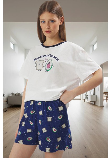 Kadın Yazlık Pamuklu Pijama Takımı Regular Kalıp Avokado Desenli Seçkin Malzeme Mükemmel Uyum