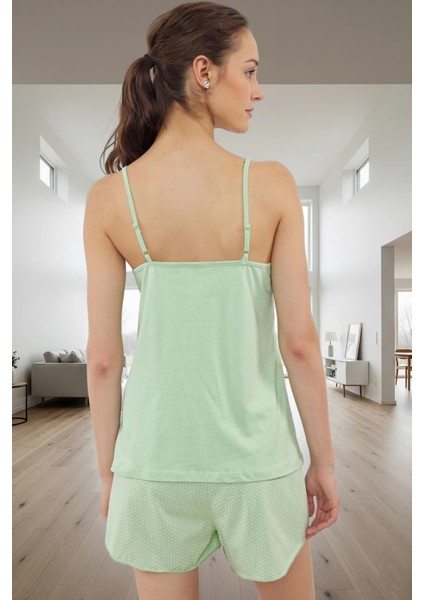 Kadın Rahat Viskoz Örme Pijama Takımı Ince Askılı Puantiyeli Desen Regular Kalıp Zarif Tasarım modelleri