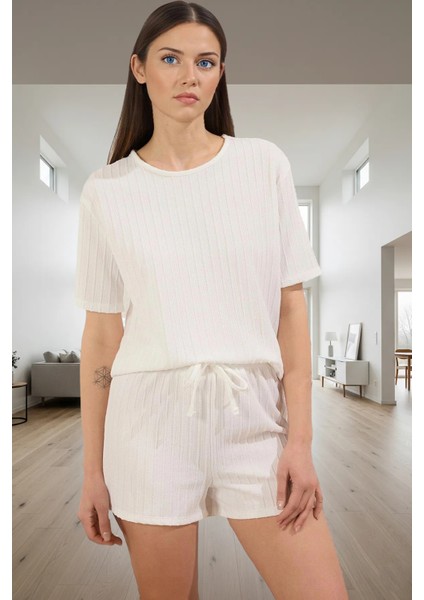 Kadın Rahat Örme Pijama Takımı Şortlu Kısa Kollu Yazlık Modern Stil Günlük Kullanım Için