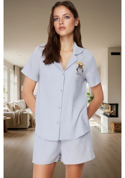 Kadın Nakışlı Regular Pijama Takımı Polyester Kumaştan Rahat Uyku Için Kaliteli Işçilik