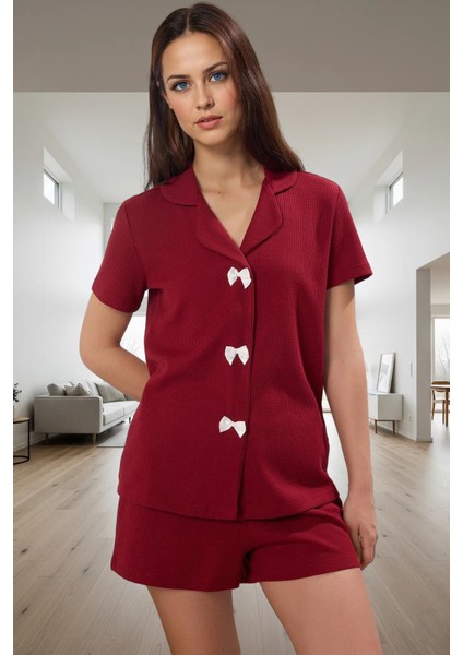 Kadın Waffle Kumaş Kısa Kollu Pijama Takımı Günlük Kullanım Için Mükemmel Uyum fiyatları