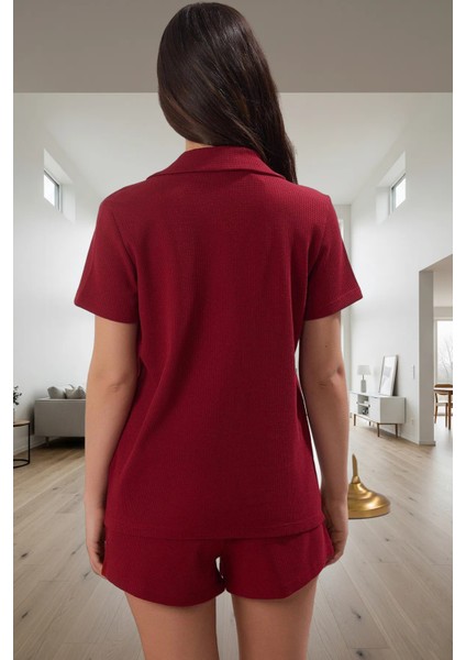 Kadın Waffle Kumaş Kısa Kollu Pijama Takımı Günlük Kullanım Için Mükemmel Uyum modelleri