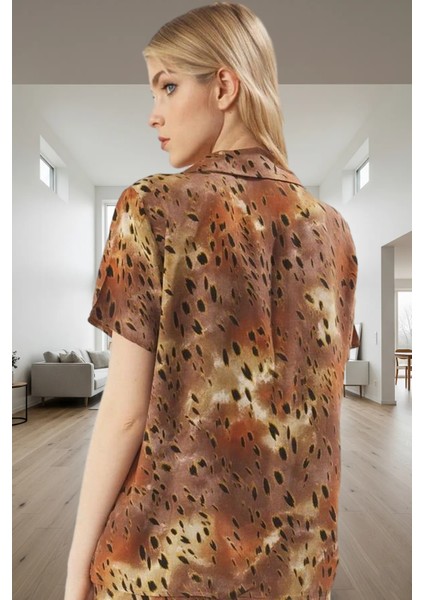 Kadın Şık Leopar Desenli Viskon Pijama Takımı Rahat Ev Giyim Seti ve Trend Tasarım Yüksek Kalite modelleri