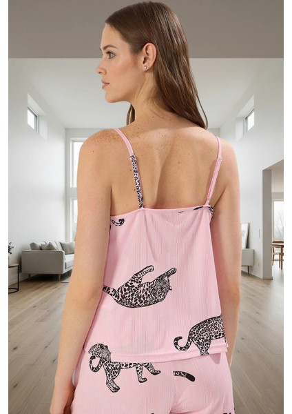 Kadın Hayvan Desenli Ince Askılı Pijama Takımı Rahat Örme Kumaştan Özel Tasarım modelleri
