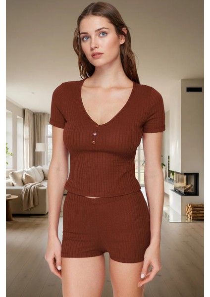 Kadın Yazlık Kısa Kollu Regular Kalıp Pamuk Polyester Pijama Takımı Kaliteli Işçilik Uzun Ömürlü