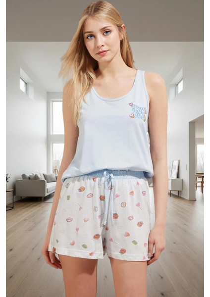 Kadın Pamuklu Pijama Takımı Rahat Kalıp Yazlık Atlet Şort Seçkin Malzeme Kullanım fiyatları