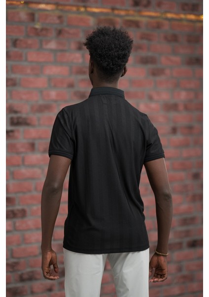 Regular Fit Likralı Kendinden Çizgili Polo Yaka T-Shirt fırsatları