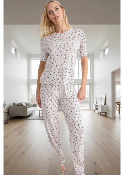 Kadın Kalp Desenli Örme Pijama Takımı Rahat Kalıp Yumuşak Dokuma Trend Tasarım Günlük Kullanım Için fiyatları