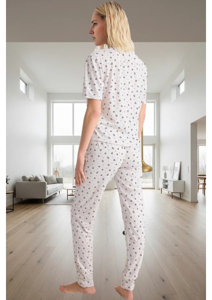 Kadın Kalp Desenli Örme Pijama Takımı Rahat Kalıp Yumuşak Dokuma Trend Tasarım Günlük Kullanım Için modelleri