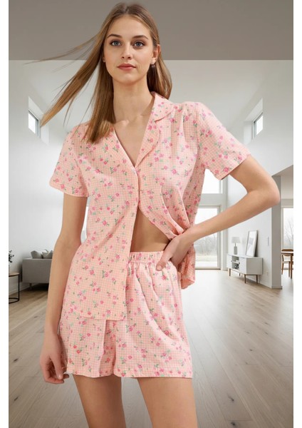 Kadın Pamuklu Kısa Kollu Pijama Takımı Şortlu Rahat Yazlık Mükemmel Uyum Premium Kalite