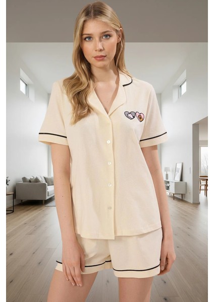 Kadın Nakışlı Kısa Kollu Örme Pijama Takımı Rahat Yazlık Uyku Seti Dayanıklı Malzeme Premium Kalite fiyatları