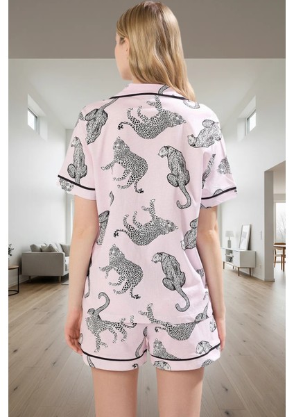 Kadın Kaplan Desenli Pamuklu Pijama Takımı Şortlu Biyeli Rahat Profesyonel Görünüm Premium Kalite fiyatları