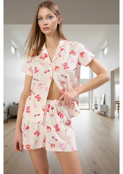 Kadın Pamuklu Kısa Kollu Pijama Takımı Şortlu Rahat Yazlık Mükemmel Uyum Premium Kalite