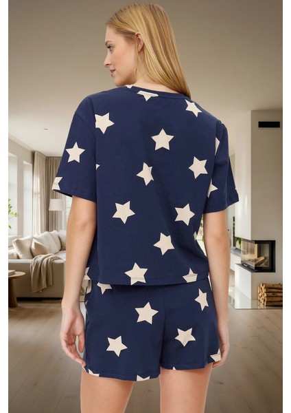 Kadın Yıldız Desenli Pamuklu Pijama Takımı Rahat Yazlık Şortlu Kaliteli Işçilik Dayanıklı Malzeme modelleri