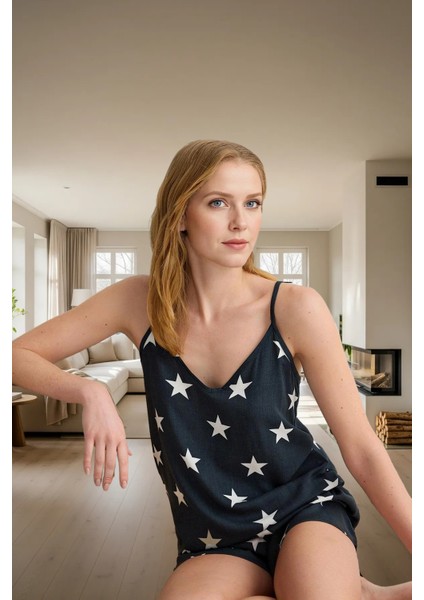 Kadın Yıldız Desenli Shally Pijama Takımı Rahat Viskoz Kumaş Mükemmel Uyum Yüksek Kalite fiyatları