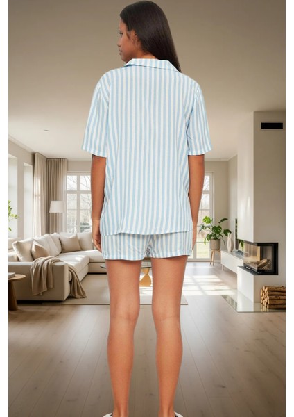 Kadın Şık Çizgili Viskon Pijama Takımı Rahat Ev Giyim Seti Görünüm Konforlu Kesim modelleri