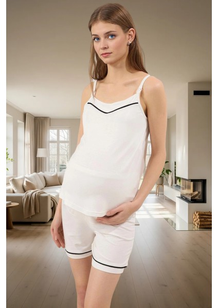 Kadın Hamile Lohusa Viskoz Örme Pijama Takımı V Yaka Rahat Kesim Şık Görünüm Uzun Ömürlü