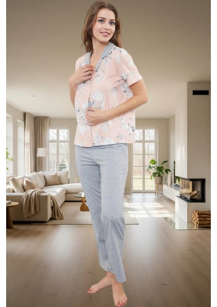 Kadın Çiçekli Pamuklu Örme Pijama Takımı Rahat Ev Giyim Seti Şık Görünüm Günlük Kullanım Için