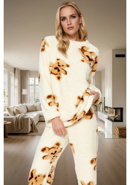 Kadın Kışlık Ayıcıklı Wellsoft Pijama Takımı Rahat Ev Giyim Seti Dayanıklı Malzeme Premium Kalite