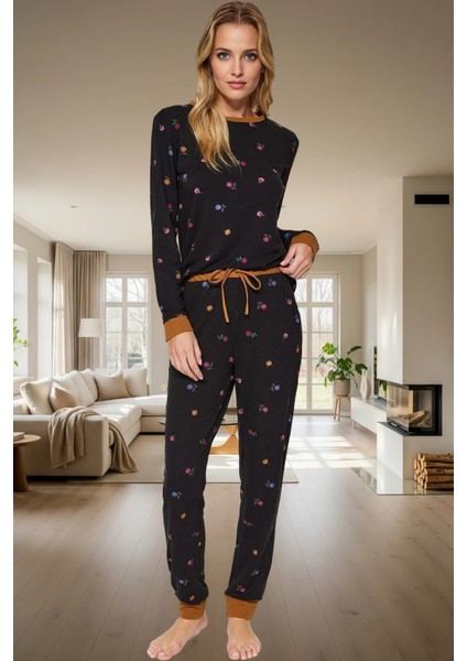 Kadın Çiçekli Pamuklu Pijama Takımı Rahat Ev Giyim Seti Seçkin Malzeme Uzun Ömürlü