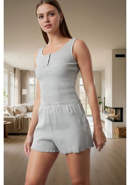 Kadın Melanj Bisiklet Yaka Pijama Takımı Rahat Yazlık Örme Kumaş Mükemmel Uyum Premium Kalite fiyatları