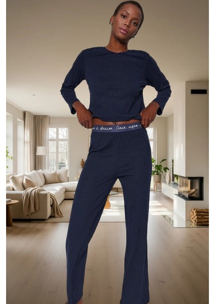 Kadın Fitilli Örme Pijama Takımı Regular Kalıp Rahat Günlük Konforlu Kesim Kaliteli Işçilik fiyatları