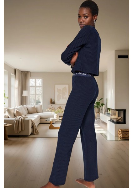 Kadın Fitilli Örme Pijama Takımı Regular Kalıp Rahat Günlük Konforlu Kesim Kaliteli Işçilik modelleri