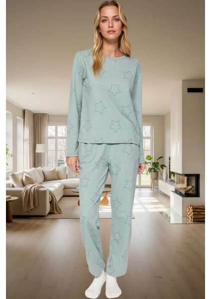 Kadın Yıldız Desenli Pamuklu Pijama Takımı Rahat Ev Giyim Seti Seçkin Malzeme Özenle Seçilmiş fiyatları