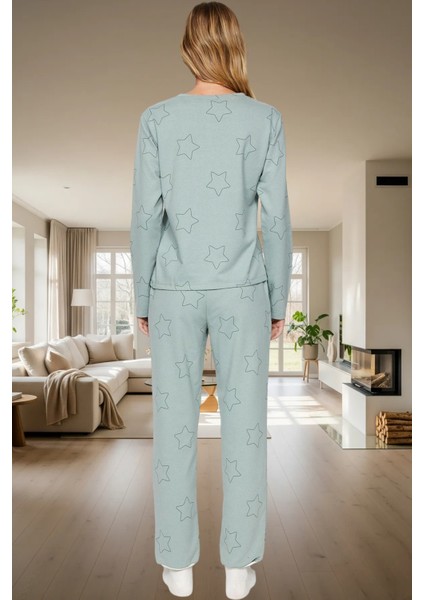 Kadın Yıldız Desenli Pamuklu Pijama Takımı Rahat Ev Giyim Seti Seçkin Malzeme Özenle Seçilmiş modelleri