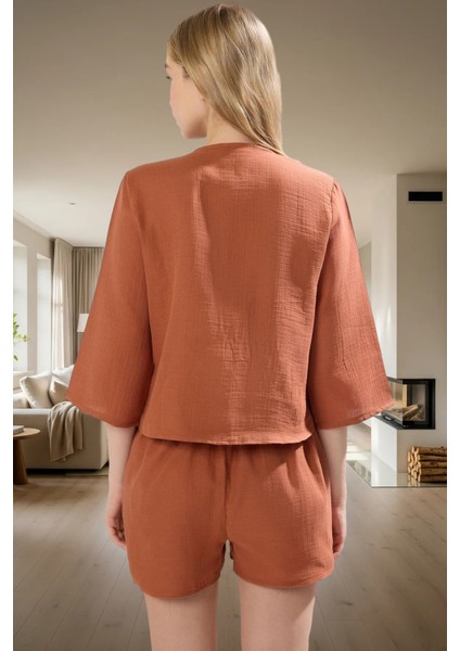 Kadın Pamuklu Müslin Pijama Takımı Şal Yaka Truvakar Kol Geniş Paça Profesyonel Görünüm modelleri