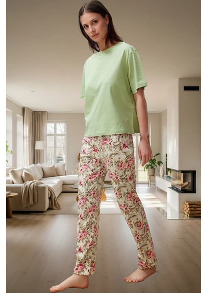 Kadın Kısa Kollu Bisiklet Yaka Pamuklu Pijama Takımı Rahat ve Şık Dayanıklı Malzeme fiyatları