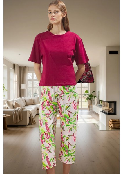 Kadın Çiçekli Pijama Takımı Rahat Pamuklu Örme Kumaş Trend Tasarım Yüksek Kalite Modern Stil fiyatları