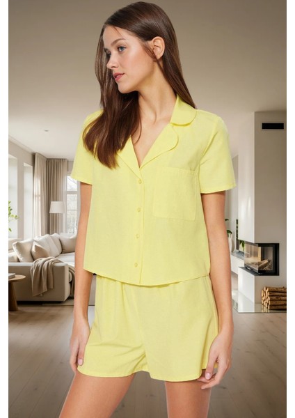 Kadın Terrycotton Pijama Takımı Şortlu Kısa Kollu Rahat Uyku Günlük Kullanım Için modelleri